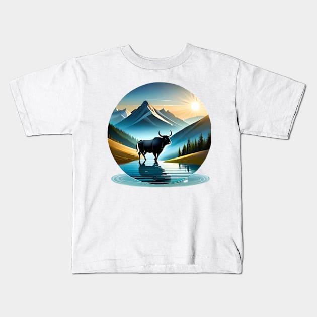 Majestic Bull at Dusk Kids T-Shirt by AmelieDior